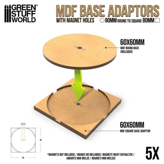 MDF Basisadapter - Rund 80mm auf Quadrat