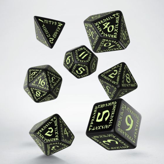 Black & glow-in-the-dark - Runic Dice Set - Q Workshop